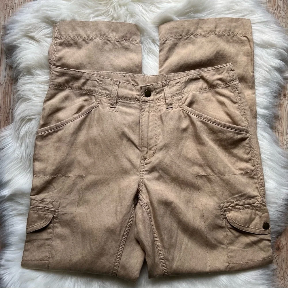 LL Bean Cargo Pants Sz 8 Tan Favorite Fit Linen Blend Hiking High Rise Straight